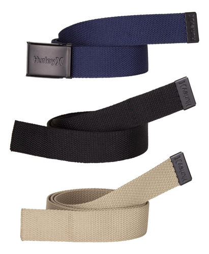 Cinturones Hurley Para Hombre (paquete De 3), Azul Marino,
