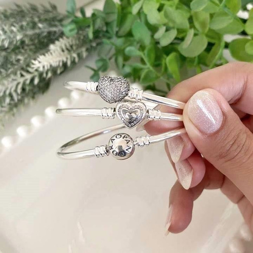 Bracelete Prata 925 Fecho Coração Com Pedra