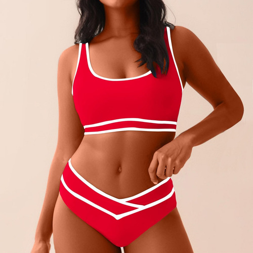 Conjunto Bikini Cintura Alta, Traje Baño Con Control Abdomen