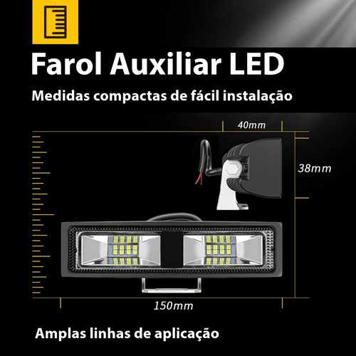 Kit 2 Farol De Milha Led Mini Barra 16 Leds 48w Bivolt Par