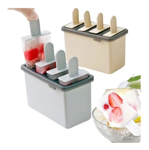 Molde Para 4 Helados Paleta Reutilizable,libre Bpa En Color Gris