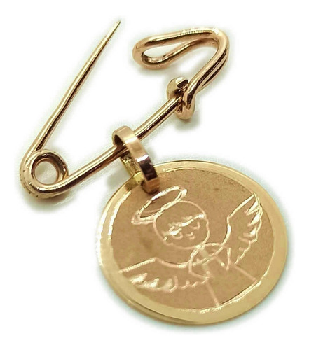Alfiler De Gancho Prendedor Oro 18k Bautismo Niños Bebés Color Dorado