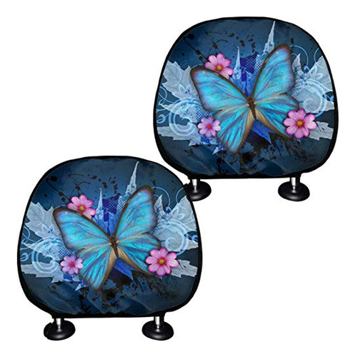 Chaqlin Butterfly Print Auto Car Seat Headrest Cover,2pc Fro