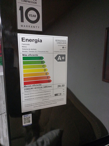 Refrigerador Lgtop Mount 383lts No Frost Vt40apmc Con Thinq (Usado)