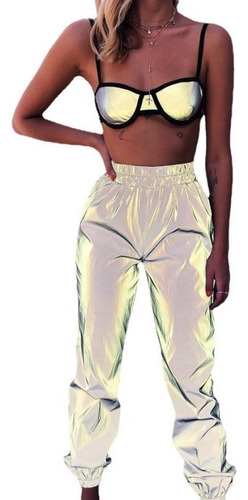 Mujer Pantalones Elásticos Pantalones Reflectantes Haz Pie L