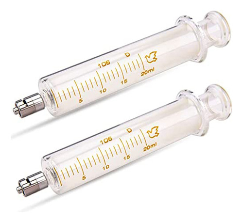 Paquete De 2 Jeringas De Vidrio Luer Lock De 20 Ml Sin Aguja