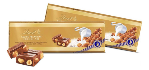 Lindt Chocolate C/ Leche Suizo Con Avellana 2 Barras 300 Gr