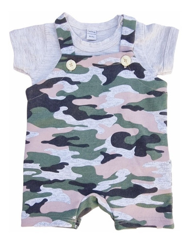 Imagen 1 de 2 de Conjunto Bebe Jardinero Rustico Camouflado Y Remera Lisa