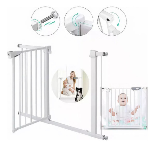 Quoriv Puerta Seguridad Interior Expandible Reja Pressure Mount Para Bebe Mascota +peluches, Altura Total 78cm Expandable 69-116cm,menos De 90 Grados De Cierre Automático De Rebote,blanco