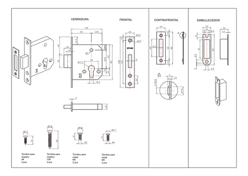 Cerradura De Embutir De Seg, Llave Ambos Lados. Acero Inox