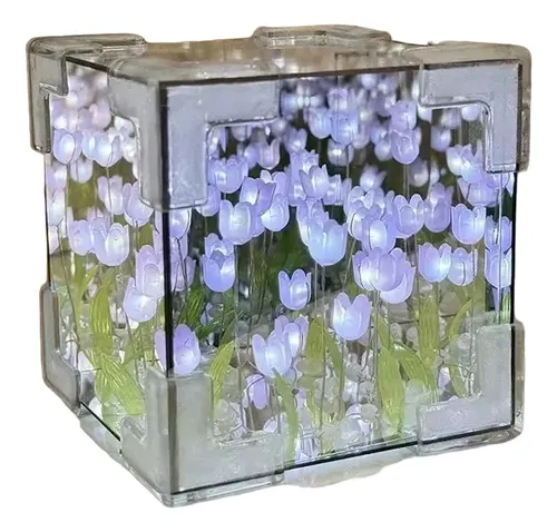 Lampara De Tulipanes Infinitos Espejo Cubo Led Armar 10x10cm