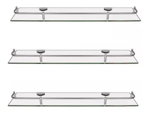 Pack X3 Estante Repisa Vidrio C/ Baranda Rectang Baño Ac/inx