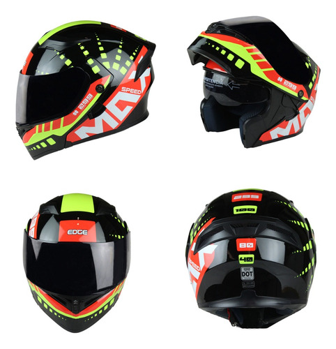 Casco Abatible De Moto Edge Helmets Maxspeed Certificado Dot