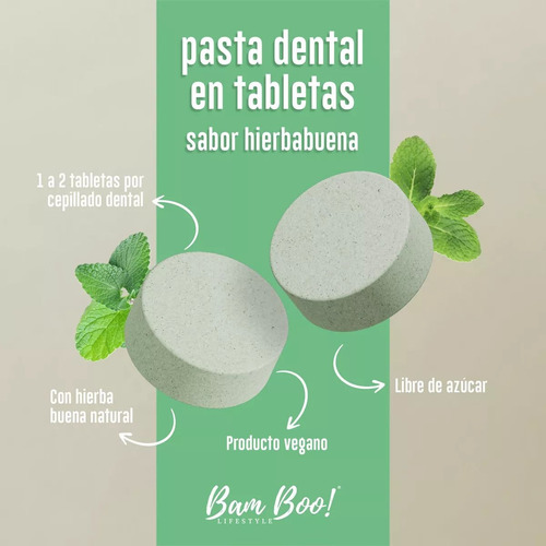 Pasta Dental Sólida De Hierbabuena 450 Tabletas Bam Boo
