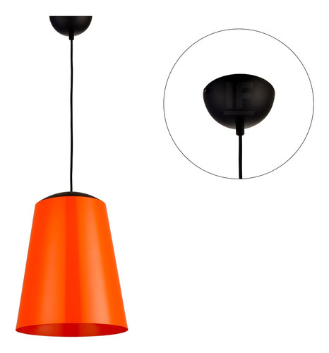 Lustre Pendente Cone Laranja Com Cobre Aluminio Decoracao