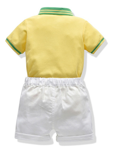 Conjunto De Pantalones Cortos Polo De Moda Infantil Amarillo Y Blanco 110cm (3 Años-4 Años)