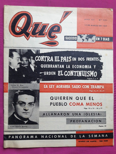 Diario Qué N° 121 - Año 3 - 12 Marzo 1957 - Oligarquía