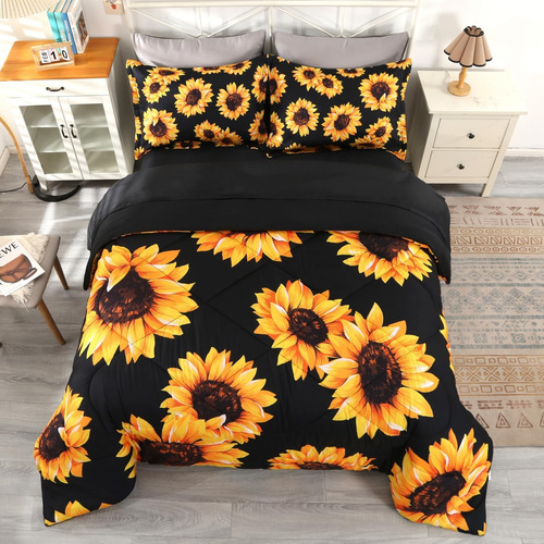 Wowelife Juego De Edredón Queen De Girasol, Juego De Cama De