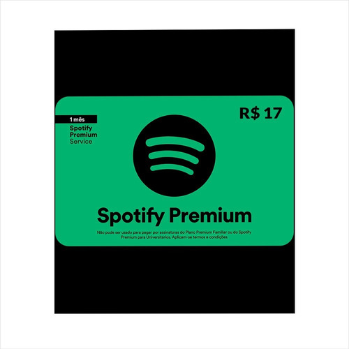 Cartão Presente Pré-pago Spotify R$ 17 Reais Envio Imediato