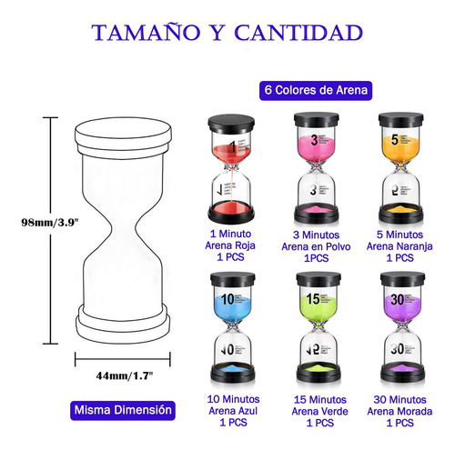 6 Pcs Relojes De Arena Colorido, Temporizador De Arena Con