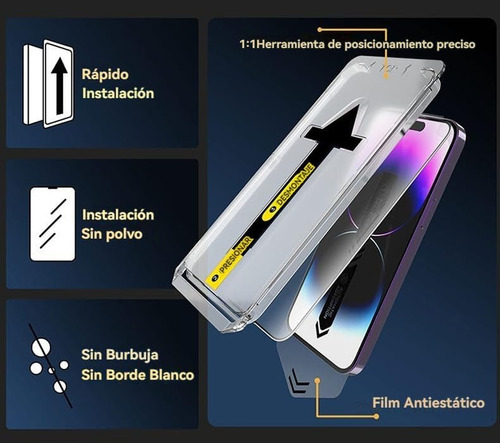Mica Vidrio Privacidad Compatible Con Iphone Con Aplicador 14 Pro Max/15 Plus/16 Plus