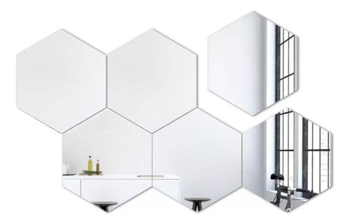 Pack 6 Vinilo Espejo Pared Adhesivo Hexagonal Decorativo.