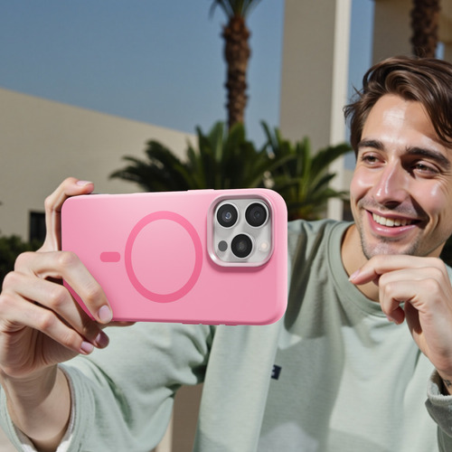Kit Funda Para Iphone Magsafe + Mica Pantalla + Mica Camara Rosa Iphone 15