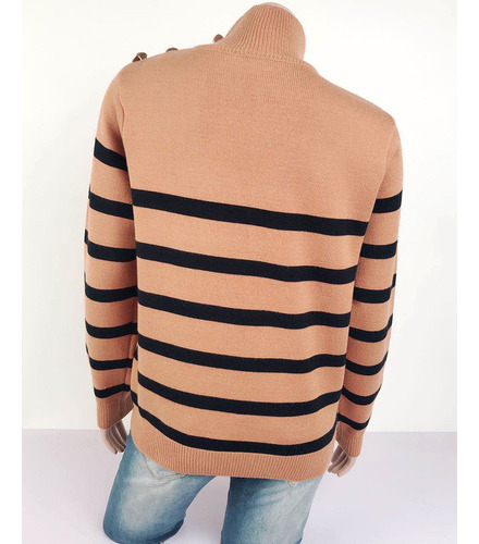 Jersey De Mujer A Rayas Con Cuello Alto Otoño E Invierno