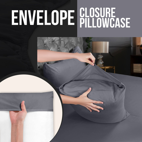 Set De 4 Fundas De Almohada Estandar King De Cierre De Sobre Gris Liso