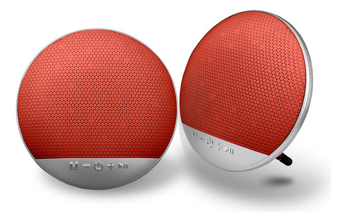 Kit De 2 Bocinas Redondas Bluetooth Portátiles Con Soporte Color Rojo
