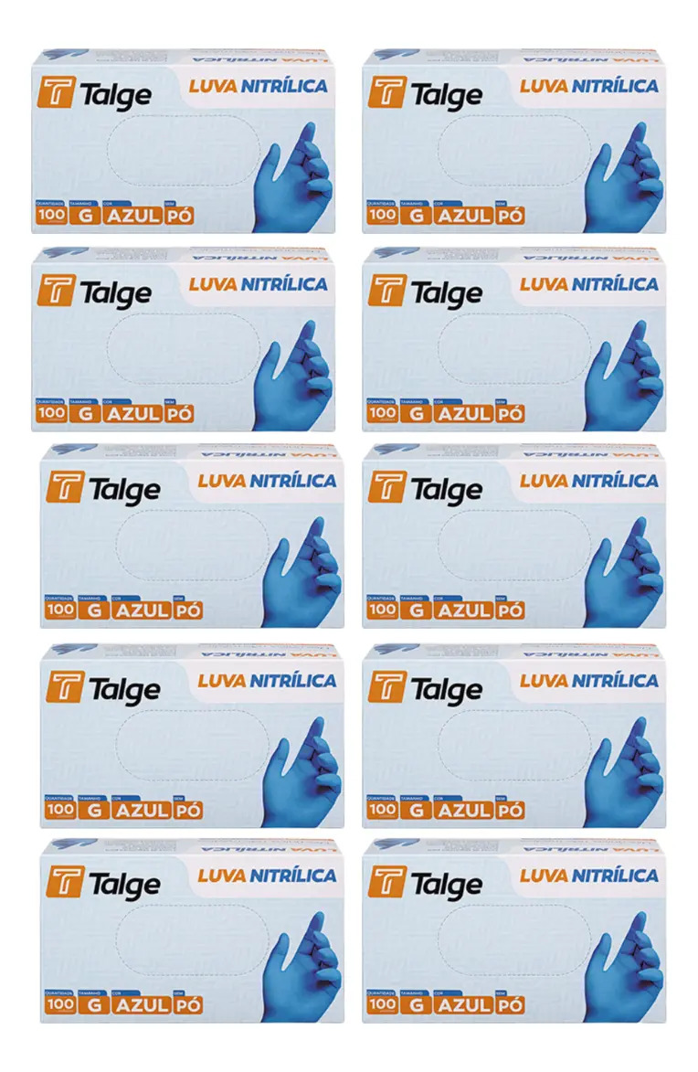 Luva Nitrílica Antiderrapante Talge Azul Tamanho P Kit 10x100 Hipoalergênica