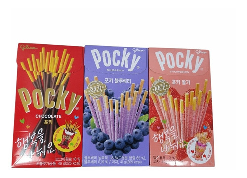 Pocky Coreano 3 Pz Chocolate, Fresa Y Blueberry Edición Esp.