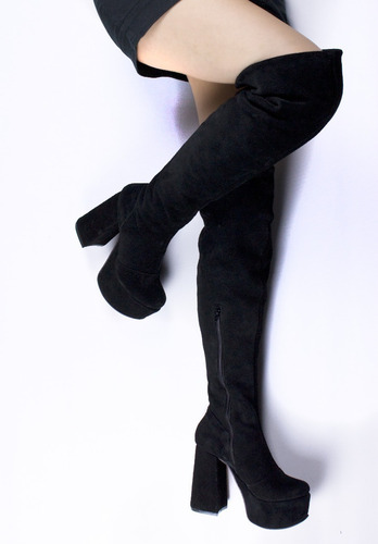 Imagen 7 de 9 de Botas Bucanera Elastizada Cuero Taco Alto 12 Cm Plataforma