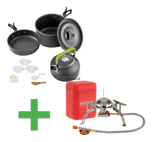comprar Kit Camping Cocinilla Plegable + Set Ollas 3-4 Personas 