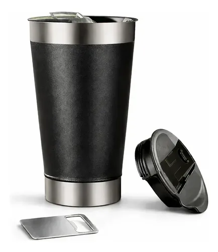 Copo Termico 473 Ml Aco Inox Parede Dupla Com Tampa Cor Preto Lurabel