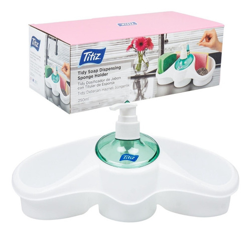Dispensador De Jabón Con Porta Esponja Titiz Color Blanco
