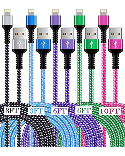 Cable De Cargador De iPhone, 5pack Usb Cable De Bm49q