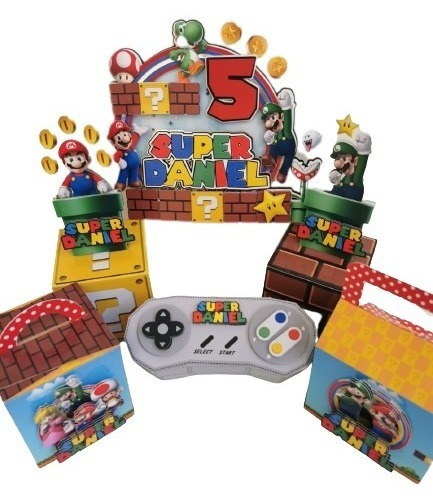 Kit Fiesta Mario Bros (cake Topper Y Candy Box Dulcero)