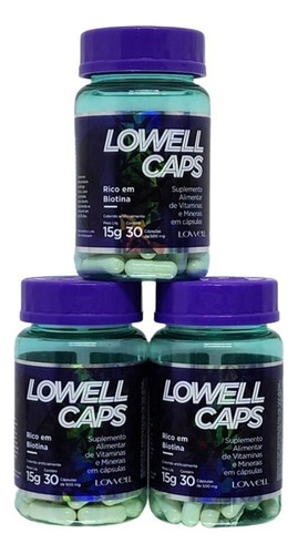 Kit 3 Lowell Caps Tratamento Crescimento Tres Meses