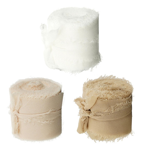 3 Rollos De Cintas De Seda De Gasa Con Flecos Hechos A Mano,