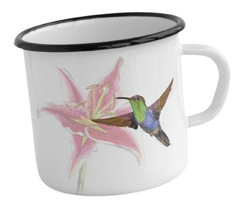 Taza De Peltre Orquídea Y Colibrí