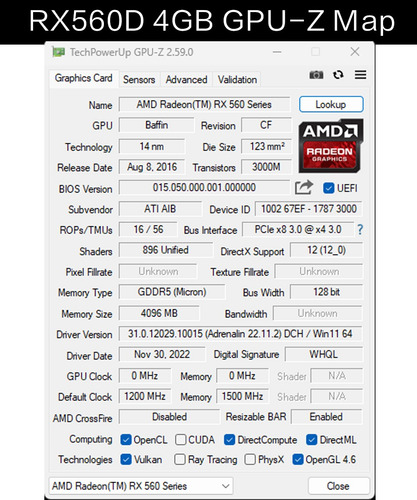 Tarjeta Gráfica Amd 51risc Rx 560d 4g 896sp 128bit Gddr5