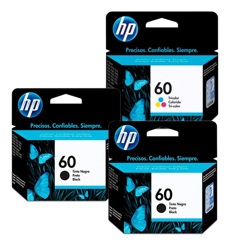 Kit 3 Cartucho Tinta Hp 60 2 Negro Cc640wl 1 Color Cc643wl