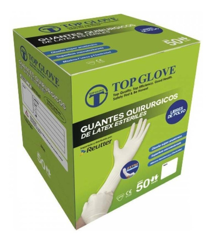 Guantes descartables estériles antideslizantes Top Glove Quirúrgico color blanco natural talle 7.5 de látex x 100 unidades