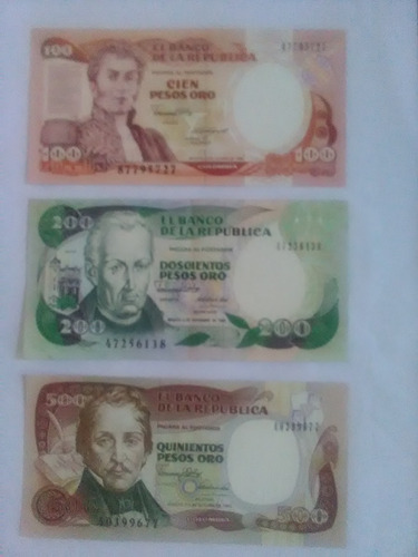 Billetes Colombia: 100, 200 Y 500 Pesos 