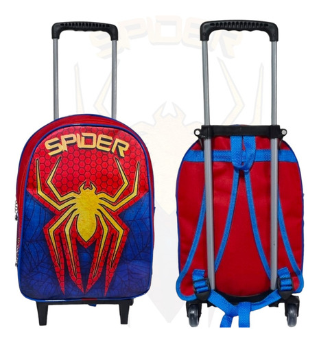 Mochila Infantil Rodinha Menino Masculina Escolar Reforçada Cor Vermelho Desenho do tecido Spider