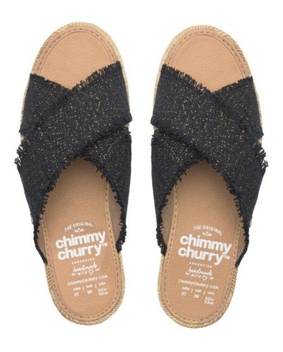 Imagen 5 de 10 de Sandalia Dama Mujer Cross Lurex Negra Verano Chimmy Churry