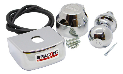 Kit Para Engate Bola 50mm Capa 90mm Cromado + Tomada Com Fio