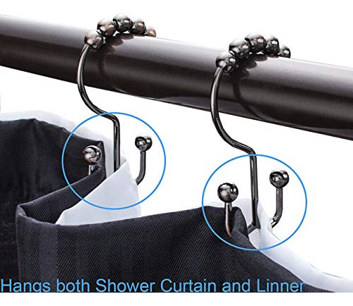 Topaaa Metal Double Glide Roller Shower Curtain Hooks Rings,