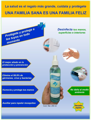 Spray Desinfectante Para Manos, Superficies E Interiores